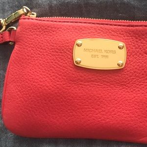 Salmon Pink Coral Michael Kors Wristlet Mini Purse